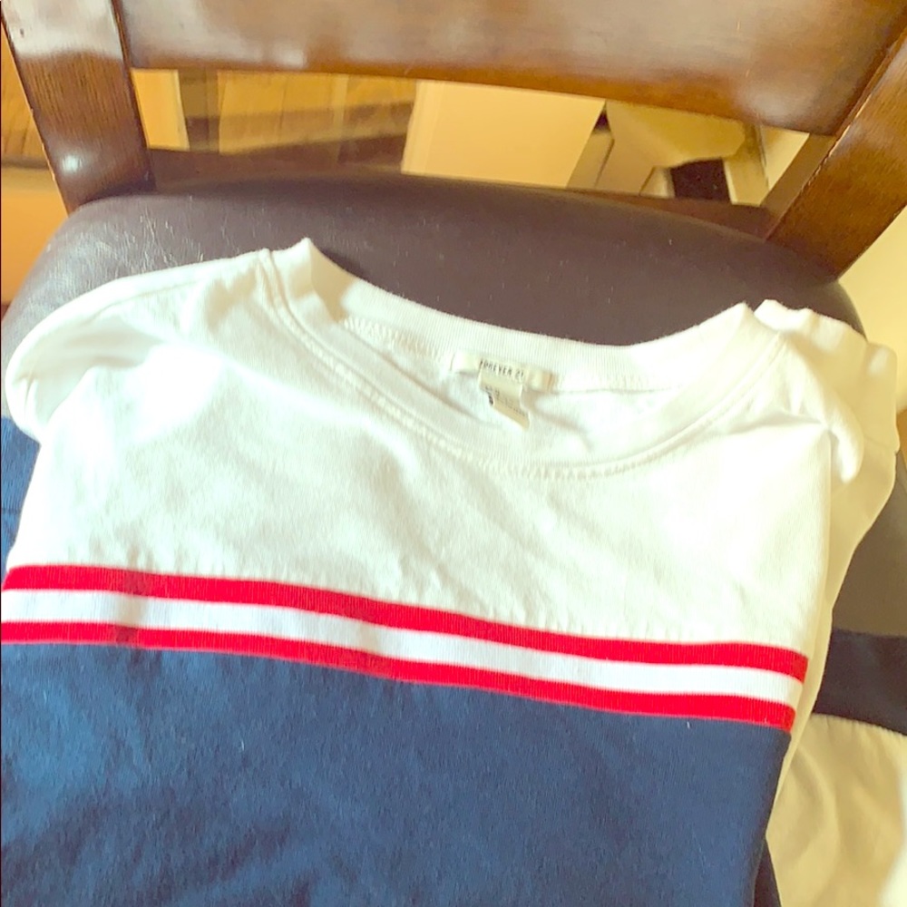 Long sleeve red white and blue shirt